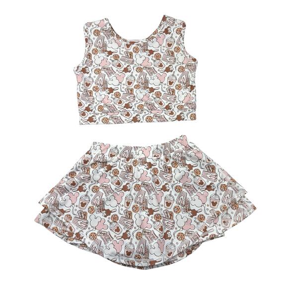 The Magic Box Other - Kids Pink & Brown Printed Crop Top and Twirl Skirt Set